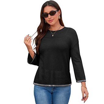 Women’s Crochet Knit Cover-Up Sweater with Crew Neck and 3/4 Sleeves