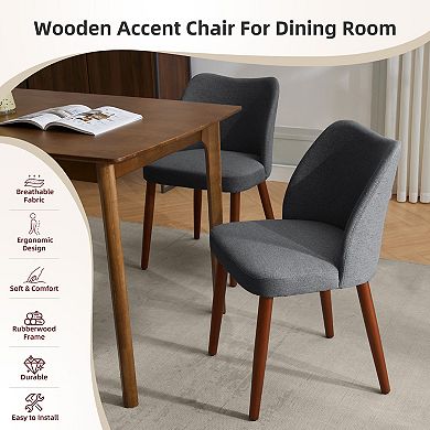 Modern Upholstered Dining Chairs with Wood Legs and Wing Backrest for Kitchen