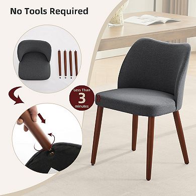 Modern Upholstered Dining Chairs with Wood Legs and Wing Backrest for Kitchen