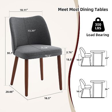 Modern Upholstered Dining Chairs with Wood Legs and Wing Backrest for Kitchen