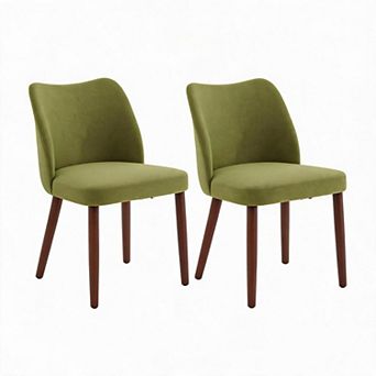 Modern Upholstered Dining Chairs with Wood Legs and Wing Backrest for Kitchen