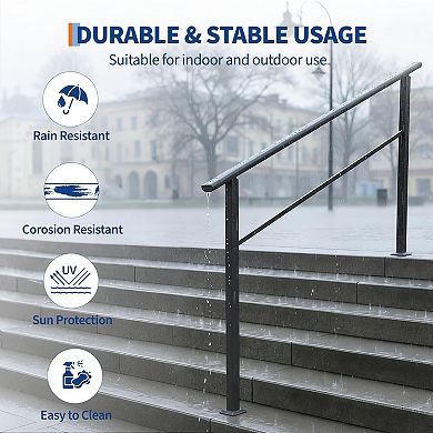 6 Step Adjustable Black Aluminum Iron Stair Handrail for Indoor Outdoor Porch Steps