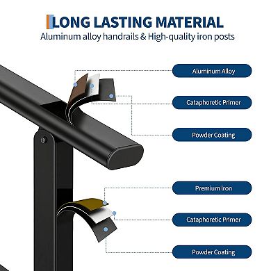 6 Step Adjustable Black Aluminum Iron Stair Handrail for Indoor Outdoor Porch Steps