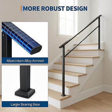 6 Step Adjustable Black Aluminum Iron Stair Handrail for Indoor Outdoor Porch Steps
