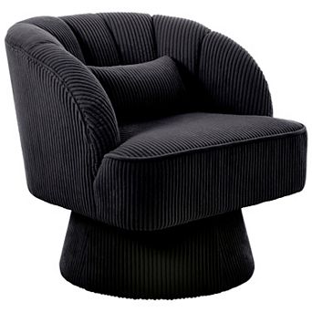 Modern Swivel Accent Chair Velvet Barrel Lounge Armchair with Striped Backrest for Living Room