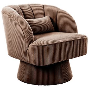 Modern Swivel Accent Chair Velvet Barrel Lounge Armchair with Striped Backrest for Living Room