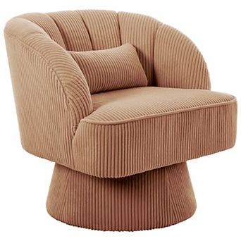 Modern Swivel Accent Chair Velvet Barrel Lounge Armchair with Striped Backrest for Living Room