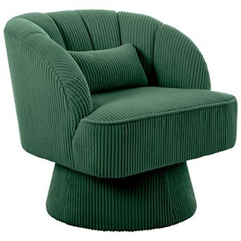 Modern Swivel Accent Chair Velvet Barrel Lounge Armchair with Striped Backrest for Living Room