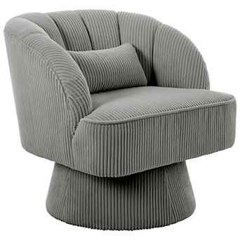 Modern Swivel Accent Chair Velvet Barrel Lounge Armchair with Striped Backrest for Living Room