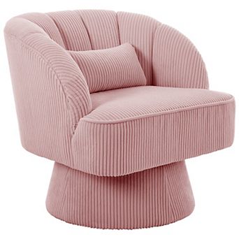 Modern Swivel Accent Chair Velvet Barrel Lounge Armchair with Striped Backrest for Living Room