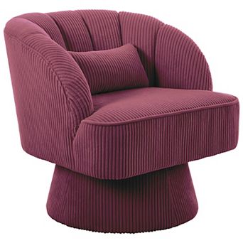 Modern Swivel Accent Chair Velvet Barrel Lounge Armchair with Striped Backrest for Living Room