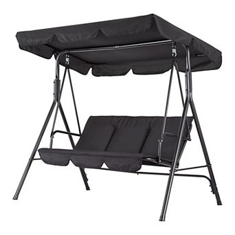 3-Seat Outdoor Swing Chair with Adjustable Canopy, Thick Waterproof Cushions, Heavy-Duty Steel Frame