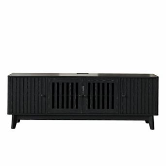 Mid Century Modern TV Stand - 63'' Wooden Entertainment Center with 4 Grille Doors