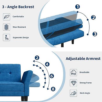 Modern Futon Sofa Bed Convertible Sleeper Couch with Adjustable Backrest and Armrests for Home