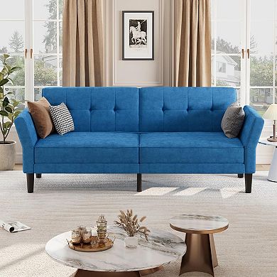 Modern Futon Sofa Bed Convertible Sleeper Couch with Adjustable Backrest and Armrests for Home