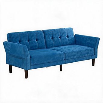 Modern Futon Sofa Bed Convertible Sleeper Couch with Adjustable Backrest and Armrests for Home