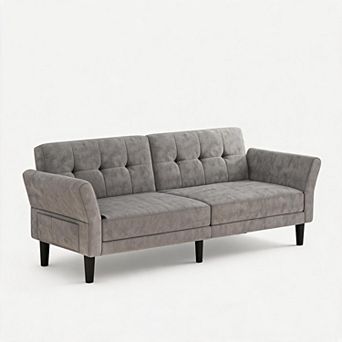 Modern Futon Sofa Bed Convertible Sleeper Couch with Adjustable Backrest and Armrests for Home
