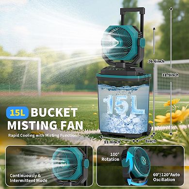 4 Gallon Misting Fan 30000mAh Rechargeable Oscillating Cooler with Wheels Remote for Beach Camping