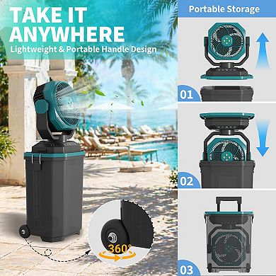 4 Gallon Misting Fan 30000mAh Rechargeable Oscillating Cooler with Wheels Remote for Beach Camping