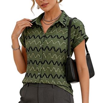 Women’s Button Down Shirts Short Sleeve Collared Tops Dressy Casual V Neck Blouses