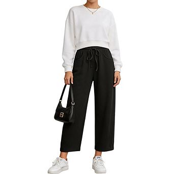 Women's Beach Vacation Barrel Pants Drawstring Baggy Wide Leg Harem Trousers with Pockets