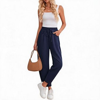 Women's Beach Vacation Barrel Pants Drawstring Baggy Wide Leg Harem Trousers with Pockets