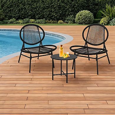3-Piece Patio Bistro Set, All-Weather Plastic Rope Woven Conversation Set w/2 Chairs & Side Table