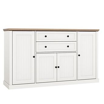 58" Kitchen Buffet Cabinet Farmhouse Sideboard with 4 Barn Doors, 2 Drawers & Adjustable Shelf