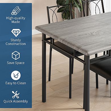 Breakfast Nook 5-Piece Dining Set Small Kitchen Table with 4 Upholstered Chairs Farmhouse Wood