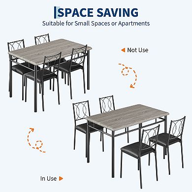 Breakfast Nook 5-Piece Dining Set Small Kitchen Table with 4 Upholstered Chairs Farmhouse Wood