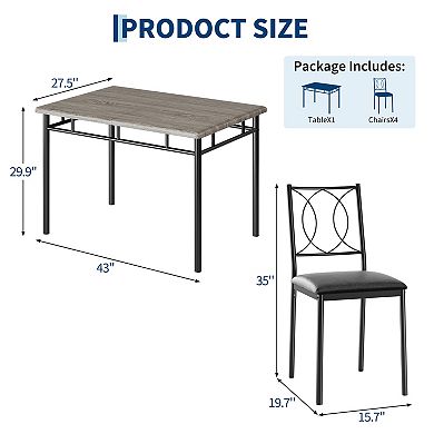 Breakfast Nook 5-Piece Dining Set Small Kitchen Table with 4 Upholstered Chairs Farmhouse Wood