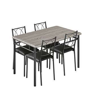 Breakfast Nook 5 pc Dining Set Small Kitchen Table with 4 Upholstered Chairs Farmhouse Wood