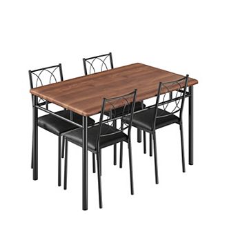 Breakfast Nook 5 pc Dining Set Small Kitchen Table with 4 Upholstered Chairs Farmhouse Wood