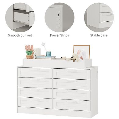 Dresser & Changing Table 8 Wood Drawers with Safety Shelf Multi-Functional Storage