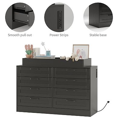 Dresser & Changing Table 8 Wood Drawers with Safety Shelf Multi-Functional Storage