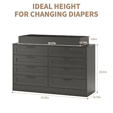 Dresser & Changing Table 8 Wood Drawers with Safety Shelf Multi-Functional Storage