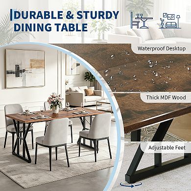 Farmhouse Kitchen Table 70.8" Rectangular Wood Dining Table with Sturdy Metal Legs Seats 6