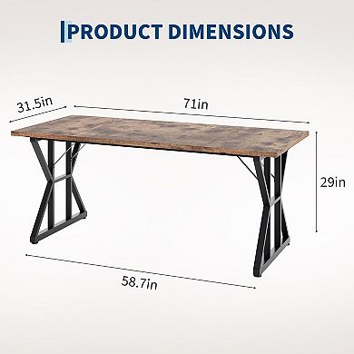 Farmhouse Kitchen Table 70.8" Rectangular Wood Dining Table with Sturdy Metal Legs Seats 6