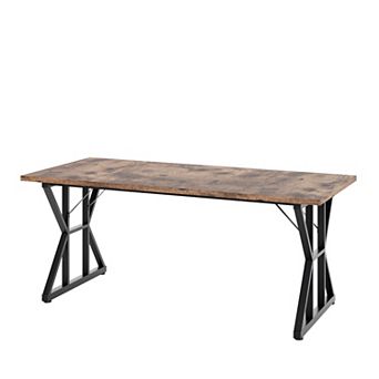 Farmhouse Kitchen Table 70.8" Rectangular Wood Dining Table with Sturdy Metal Legs Seats 6