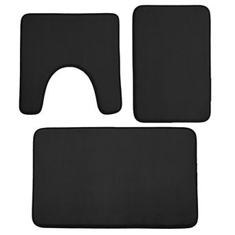 3 pc Memory Foam Bathroom Rug Set, Flannel Bath Mats, U-Shaped Toilet Rug&2 Rectangular Mat