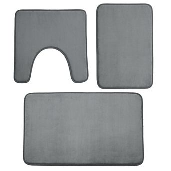 3 pc Memory Foam Bathroom Rug Set, Flannel Bath Mats, U-Shaped Toilet Rug&2 Rectangular Mat
