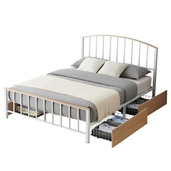 Bed Frame with 4 Storage Drawers, No Box Spring Needed, Noise Free