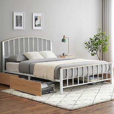 Bed Frame with 4 Storage Drawers, No Box Spring Needed, Noise Free