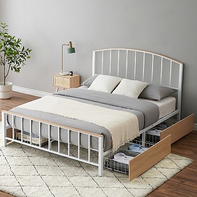 Bed Frame with 4 Storage Drawers, No Box Spring Needed, Noise Free