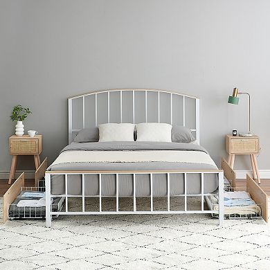 Bed Frame with 4 Storage Drawers, No Box Spring Needed, Noise Free
