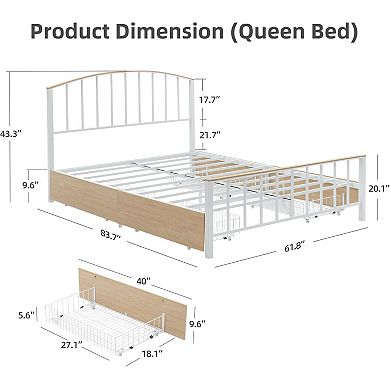 Bed Frame with 4 Storage Drawers, No Box Spring Needed, Noise Free