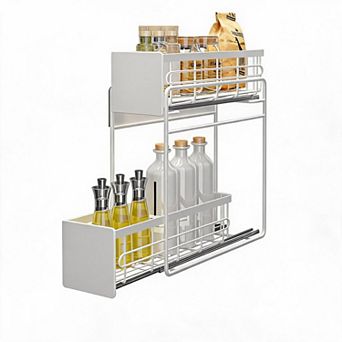 Magnetic Rack with Pull-Out Rails, Double Layer Magnetic Storage Rack- Pull-Out Magnetic Shelf