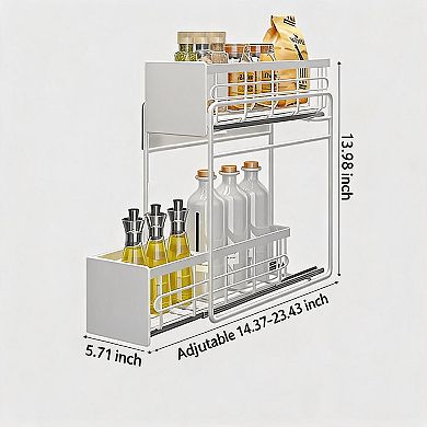 Magnetic Rack with Pull-Out Rails, Double Layer Magnetic Storage Rack- Pull-Out Magnetic Shelf