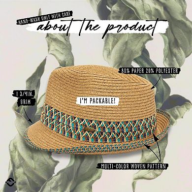 Women's Fedora Sun Hat UPF 50+ Packable Short Brim Woven