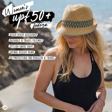 Women's Fedora Sun Hat UPF 50+ Packable Short Brim Woven